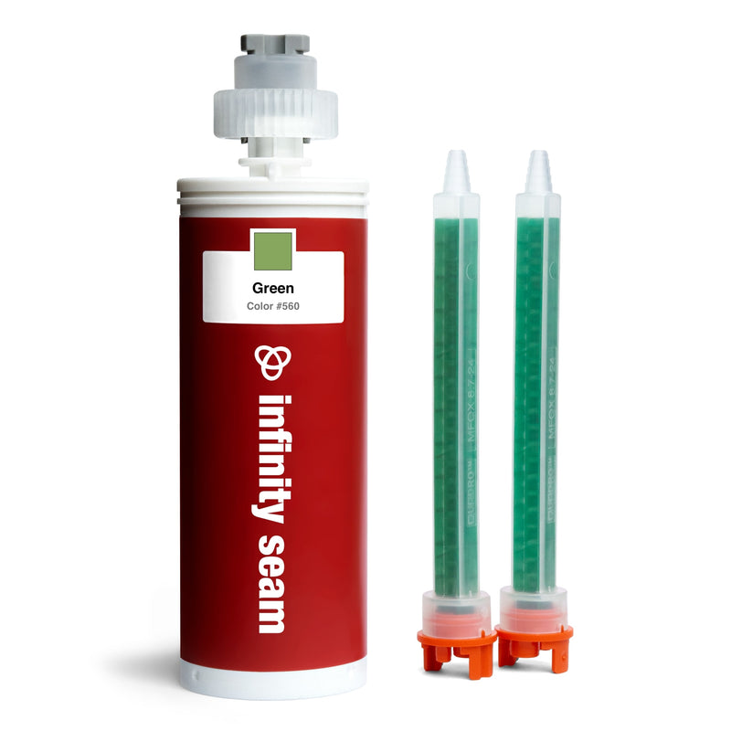 Infinity Seam Green 560 seaming adhesive in 250 ml cartridge with 2 mixer nozzles